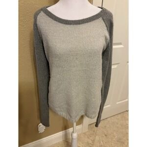 Hollister Women's Two Toned Grey Sweater With Metallic Accents, Wool Blend L